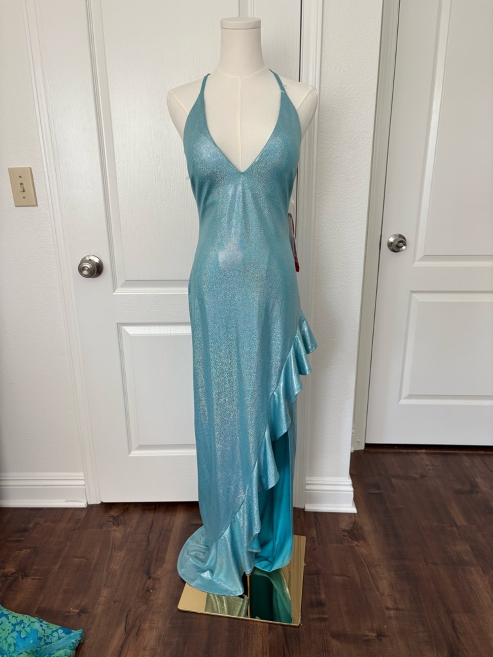 Y2K dead stock mermaid metallic blue maxi dress